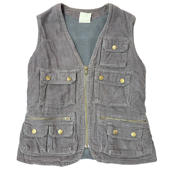 Free People Women’s XSmall Gray Corduroy Cargo Utility Multi Pocket Outdoor Vest - Picture 1 of 10